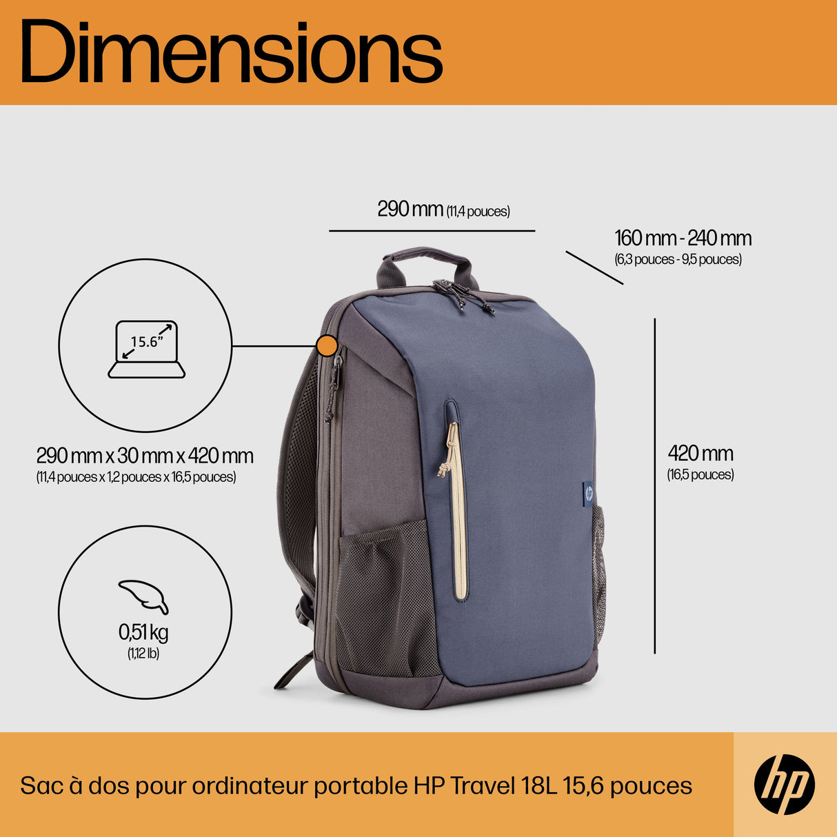 Sac ïÂ¿Â½ Dos Ordinateur Portable HP Travel 15,6"max (Noir)