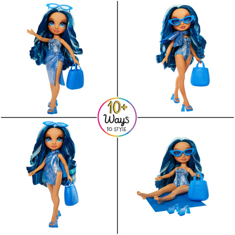 Rainbow High Swim & Style - Poupée mannequin ariculée 27 cm - Skyler (Bleue) - Maillot de bain + Paréo - a partir de 4 ans