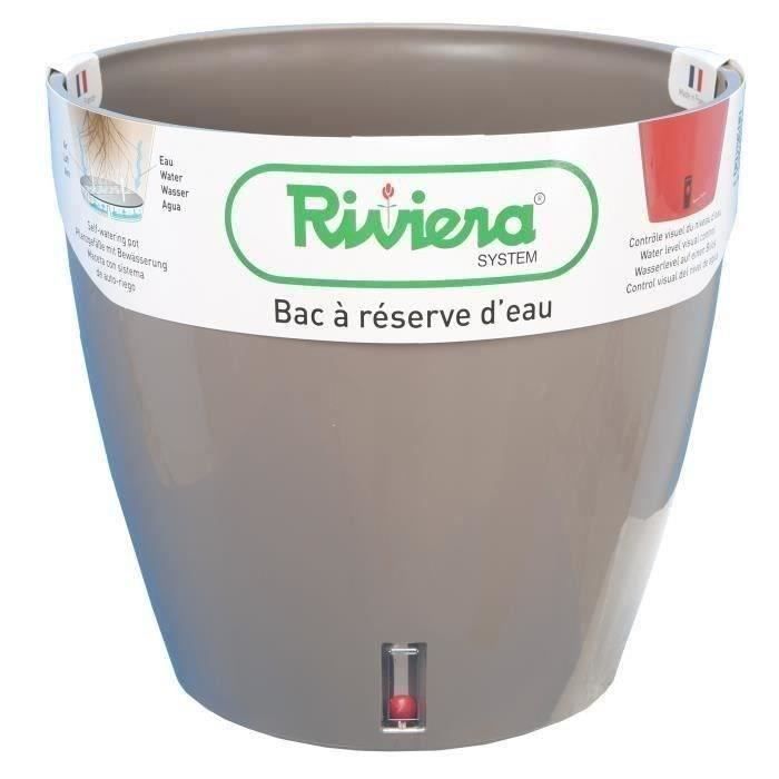Pot de fleurs rond en plastique - RIVIERA - EVA NEW - Avec réserve d'eau - Ř45 x H45 cm - 49 L - Taupe