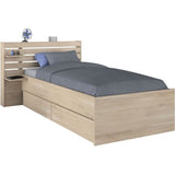 Lit enfant ESCALE 90x190/200 cm - Décor chene - Tete de lit + 2 tiroirs - L121,5 x H88,6 x P216,8 cm