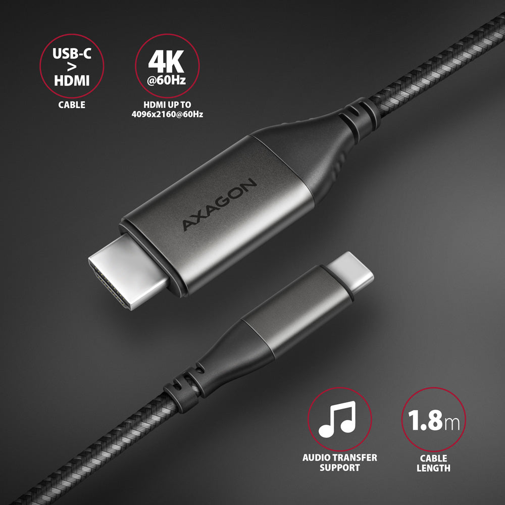 Câble Adaptateur Axagon USB-C vers HDMI 2.0a 1,8m MM (Noir)