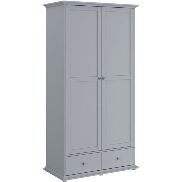 Armoire de chambre - MARGAUX - Gris galet- 2 portes  + 2 tiroirs - Style charme - L104 x P53 x H202 cm