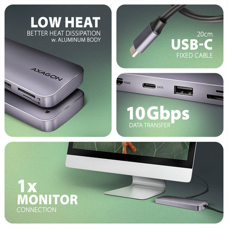 Station d'accueil portable USB-C 3.2 Axagon HMC-6GM2 avec lecteur SSD (Gris)
