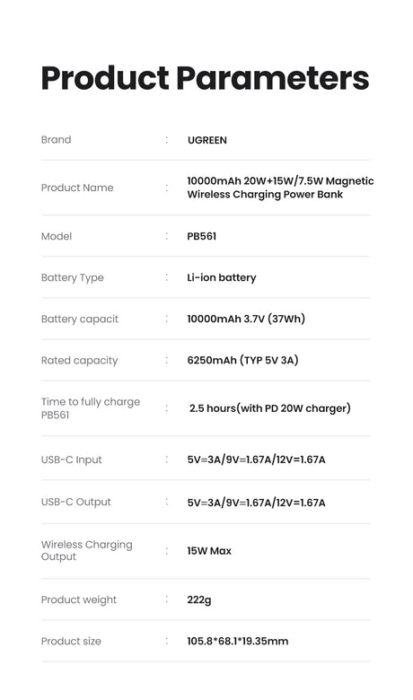Batterie externe - UGREEN - 10,000 mAh - MagSafe - 20W - Creme