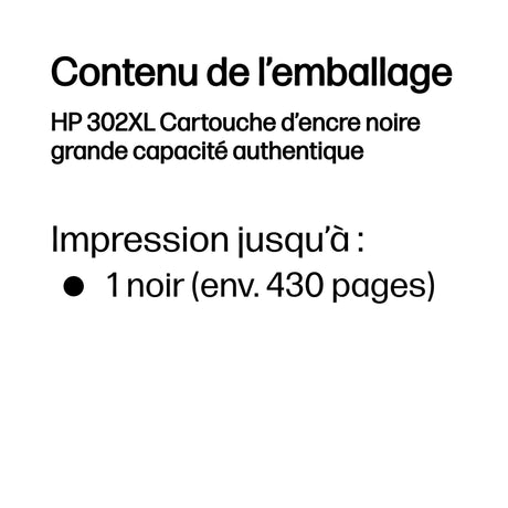 HP 302XL Cartouche d'encre noire grande capacité authentique (F6U68AE) pour HP DeskJet 2130/3630 et HP OfficeJet 3830