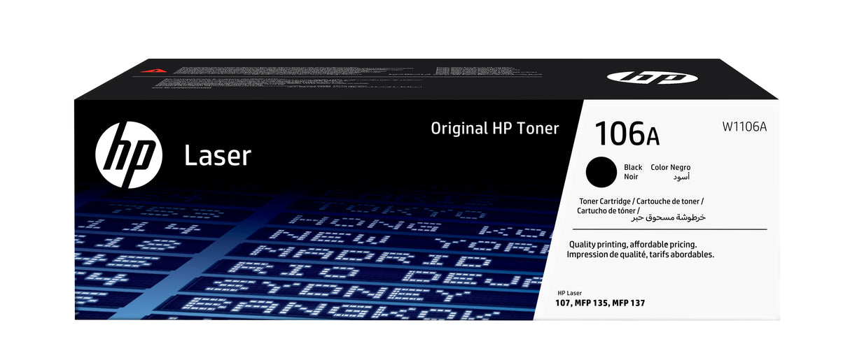 Cartouche de toner noir HP 106A W1106A pour imprimantes Laser 107 et multifonctions Laser 135/137