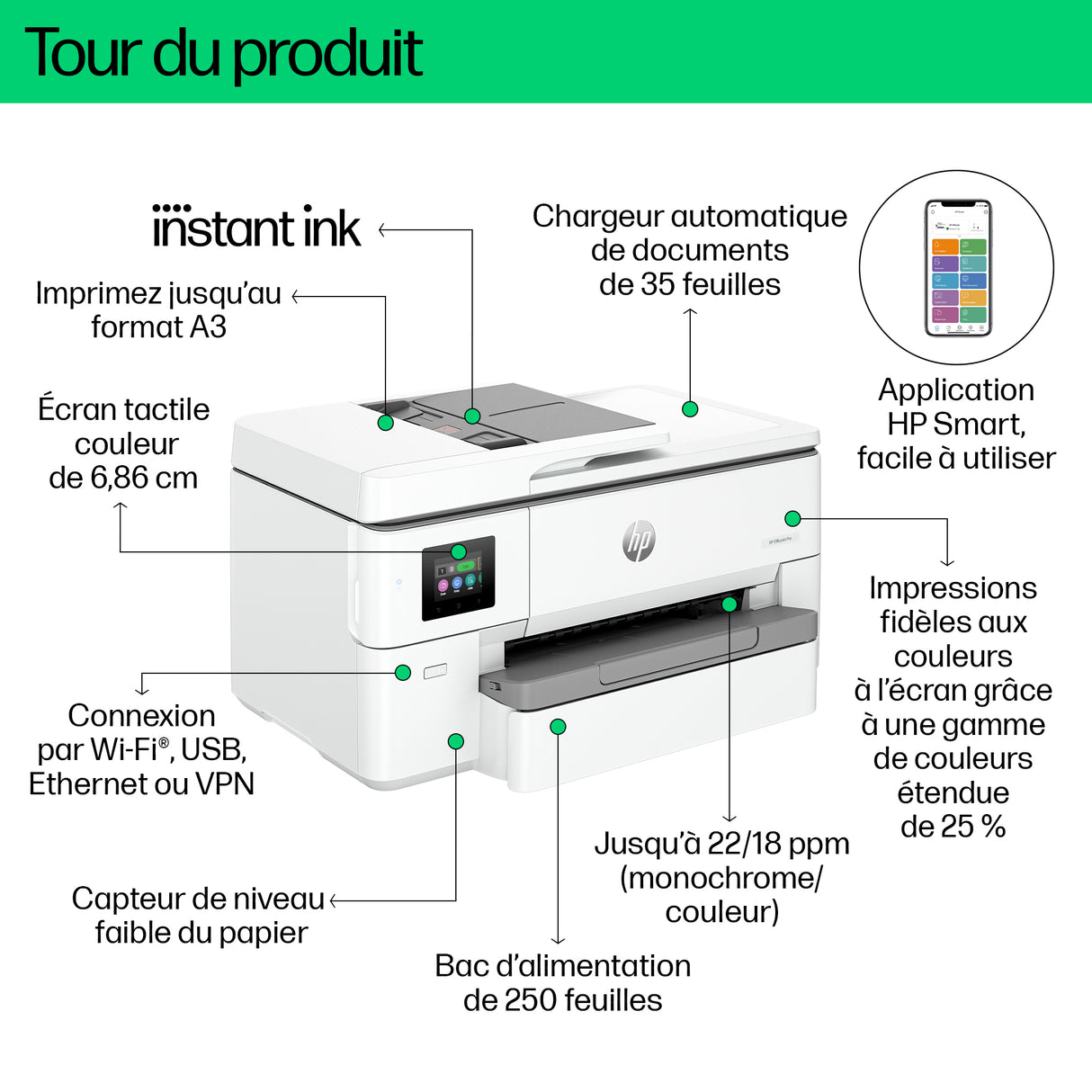 Imprimante HP OfficeJet Pro 9720e A3 Tout-en-un recto-verso, 3 mois Instant Ink inclus avec HP+