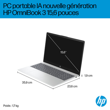 PC Portable HP Omnibook 3 15-fn0018nf - Windows 11 - 15,6 FHD IPS - Ryzen AI 5 340 - RAM 24Go - Stockage 512Go SSD - AZERTY