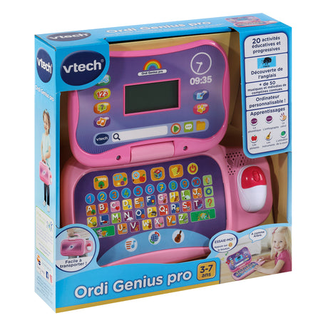Ordinateur éducatif VTECH ORDI GENIUS PRO ROSE pour enfants de 3 a 7 ans avec souris et 20 activités incluses