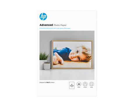 Papier Photo Brillant HP - 20 feuilles A3 - Compatible avec HP Photosmart - Jet d'encre