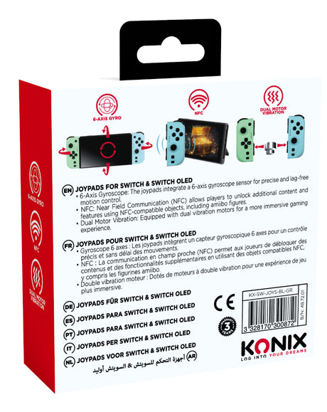 Manettes Joypads - Nintendo Switch et Switch OLED - KONIX - Autonomie 8 h - Fonction vibration - Vert et bleu