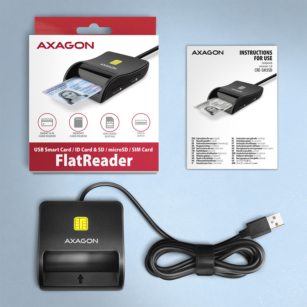 Lecteur de Cartes à puce Axagon CRE-SM3SD USB 2.0