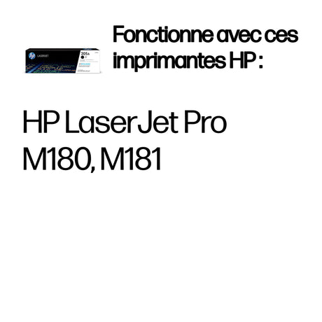 Cartouche de toner noir LaserJet authentique HP 205A pour HP Color LaserJet Pro M154/M180/M181