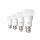 Pack de 4 ampoules LED connectées A60 - PHILIPS HUE - Lumiere blanche chaude - Culot E27 - 6W - 1000-2000k - 810 lumens