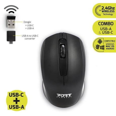 Premium Pack Sacoche PC + Souris sans fil + Dungle USB & Adaptateur Type C - 15,6 - PORT DESIGNS