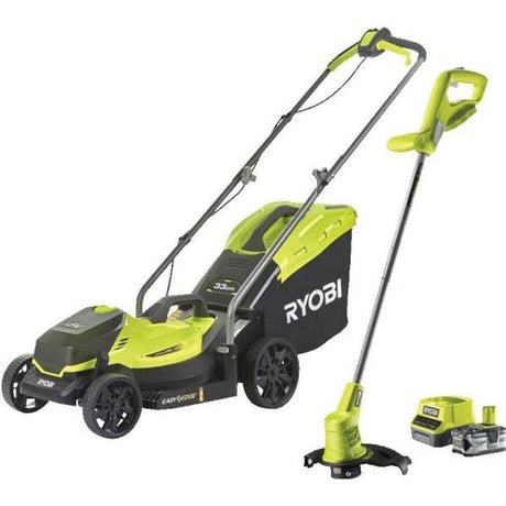 Tondeuse sans fil + coupe-bordure RYOBI One+ RLM18X33B40, 18V, l.33cm, 1 batterie 4 Ah et chargeur inclus