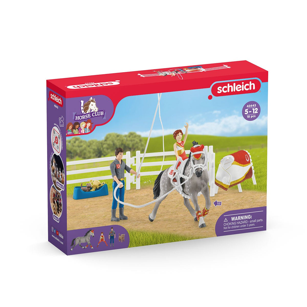 Coffret d'entraînement a la voltige de Mia, coffret schleich avec 18 éléments inclus dont 1 cheval schleich et 2 personnages,