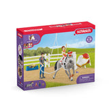 Coffret d'entraînement a la voltige de Mia, coffret schleich avec 18 éléments inclus dont 1 cheval schleich et 2 personnages,