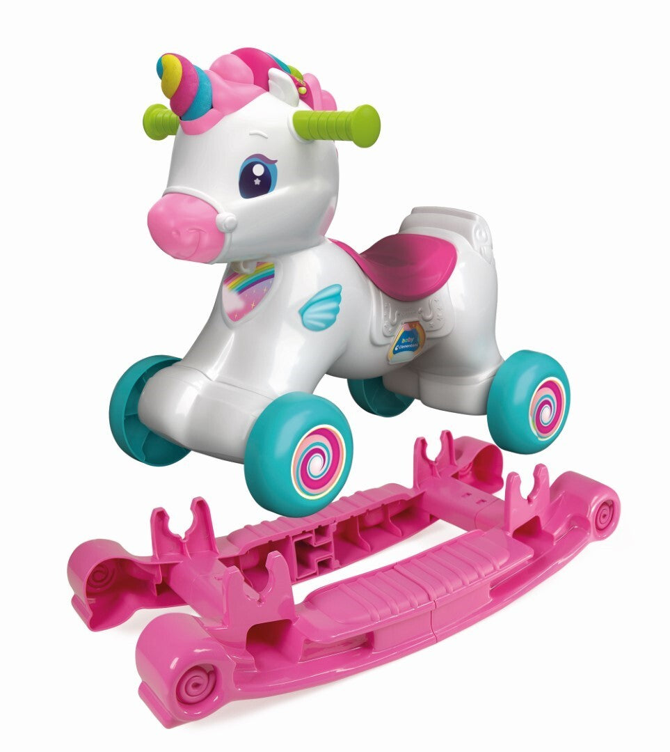 Licorne ŕ bascule et ŕ roues - Clementoni - Rose - Capteur de caresse et détecteur de mouvement
