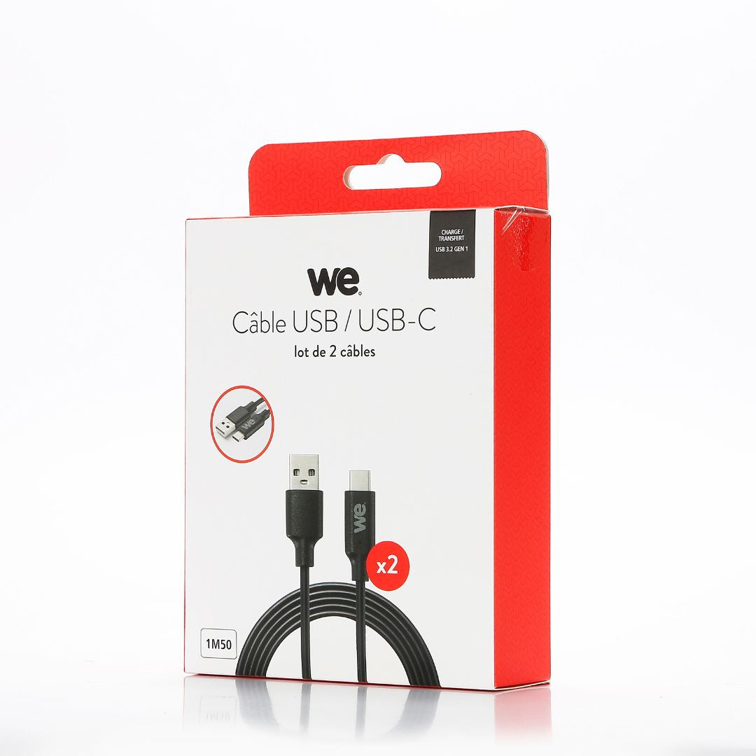 WE Lot de 2 c bles USB/USB-C - 1,50m - USB 3.2 gen 1 - Charge 3A - Transferts ju