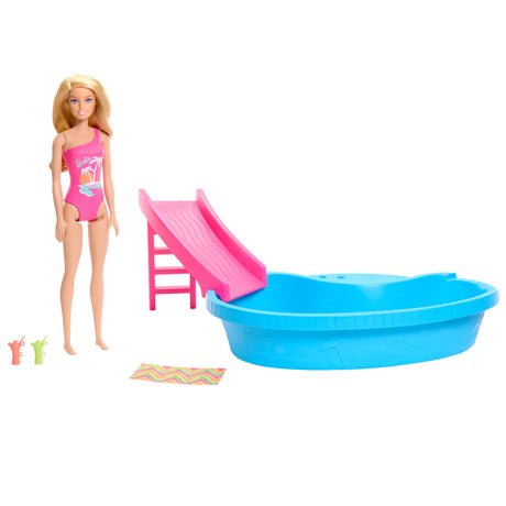 Barbie-Poupée et accessoires-Coffret poupée blonde avec piscine de reve HRJ74
