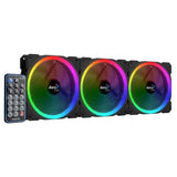 Lot de 3 Ventilateurs de boitier AeroCool Orbit RC RGB 12cm (Noir) avec télécommande