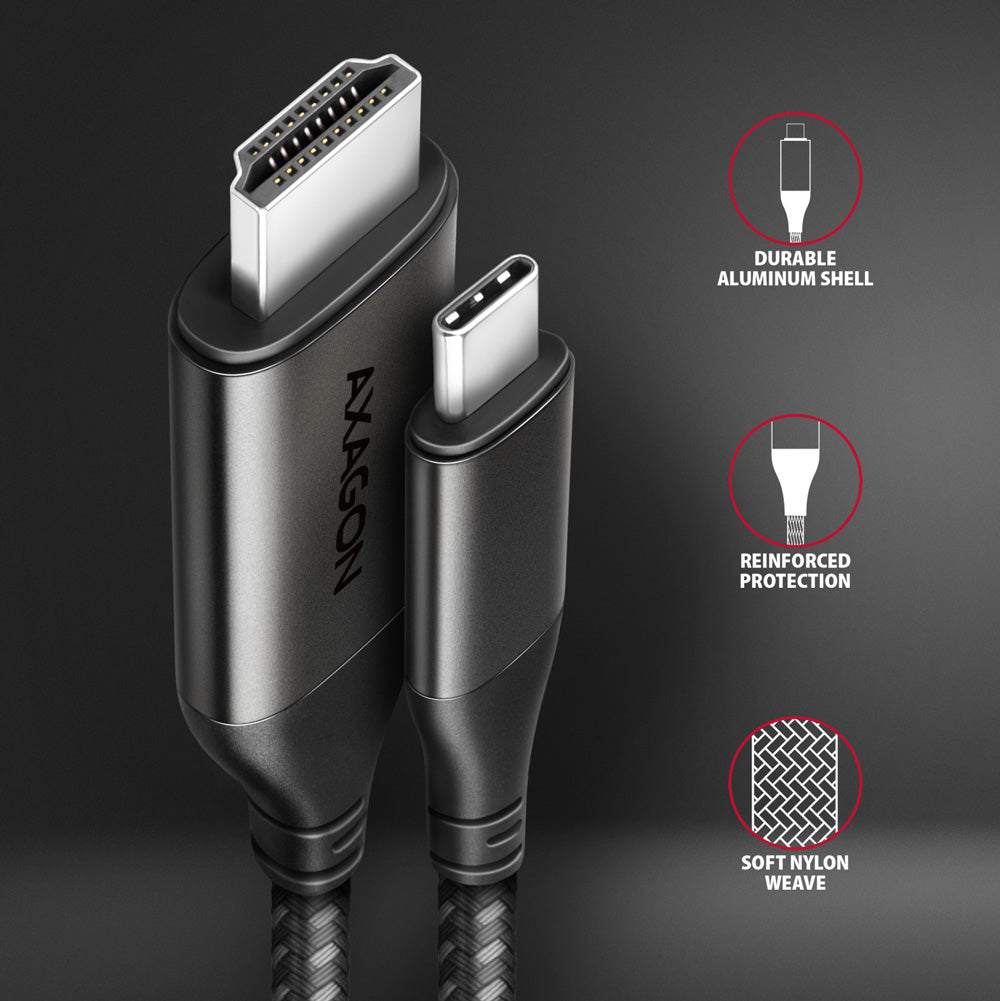 Câble Adaptateur Axagon USB-C vers HDMI 2.0a 1,8m MM (Noir)