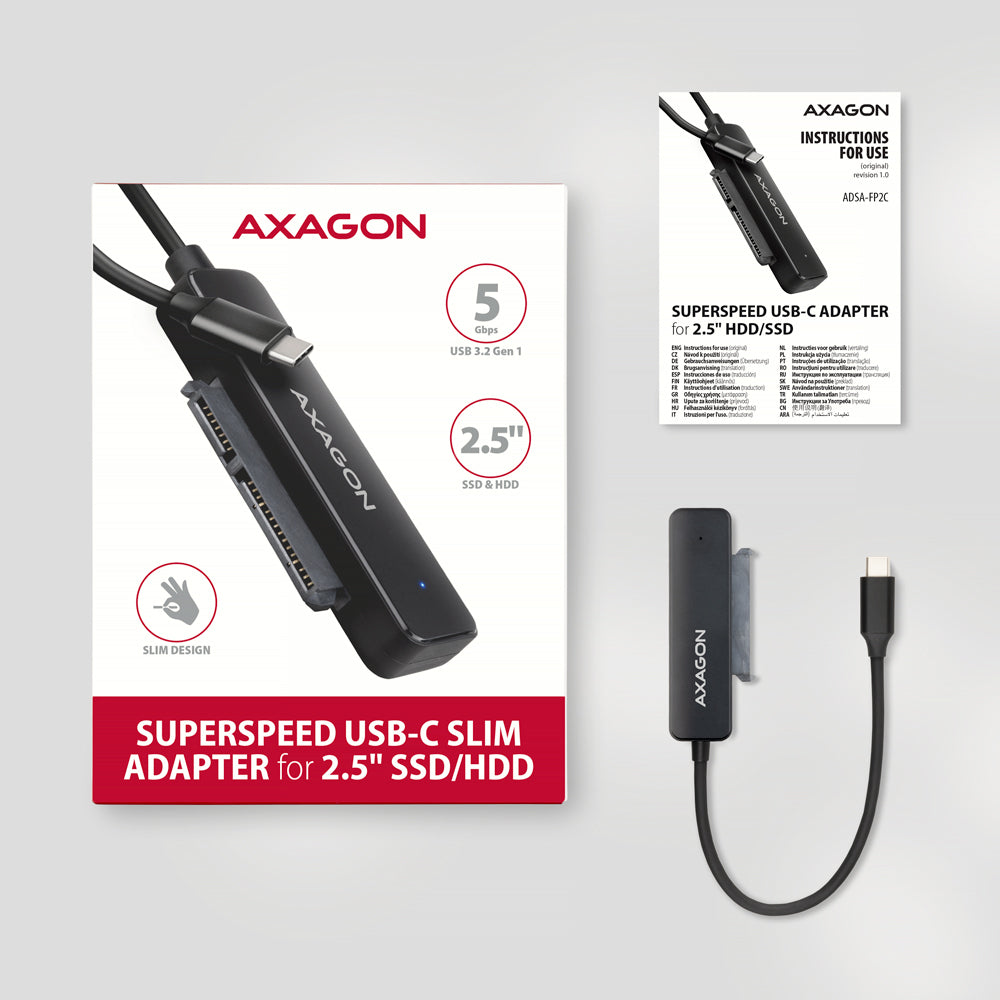Adaptateur USB-C 3.2 Axagon ADSA-FP2C vers S-ATA 2,5" SSD/HDD auto-alimenté