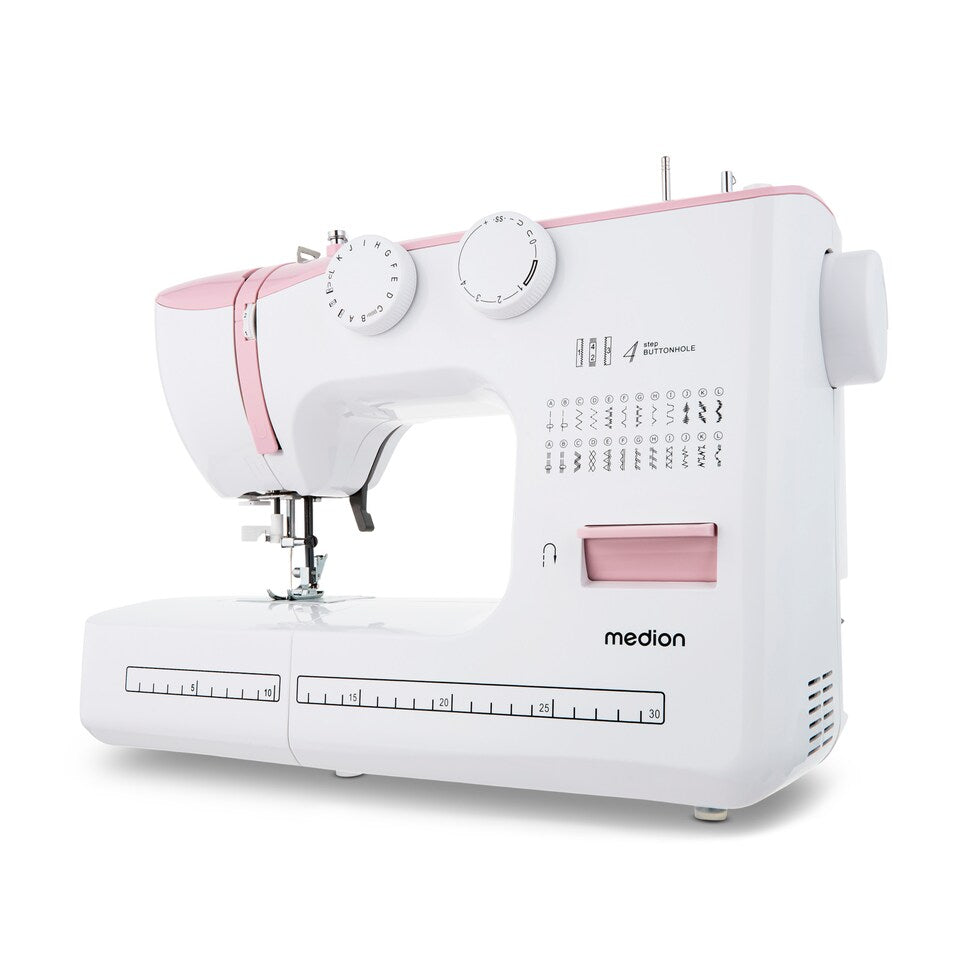 Machine a Coudre - MEDION - SM 60 - 62W - 24 Points + Points Doubles - 700 tr/min - LED - Rose