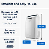 Deshumidificateur DELONGHI - DEXD216RF  - Fonction buanderie - Débit d'air 125 m3/h - Capacité 2,1 L