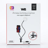 WE Anneau lumineux led avec support téléphone universel et pince d'accroche. 3 m