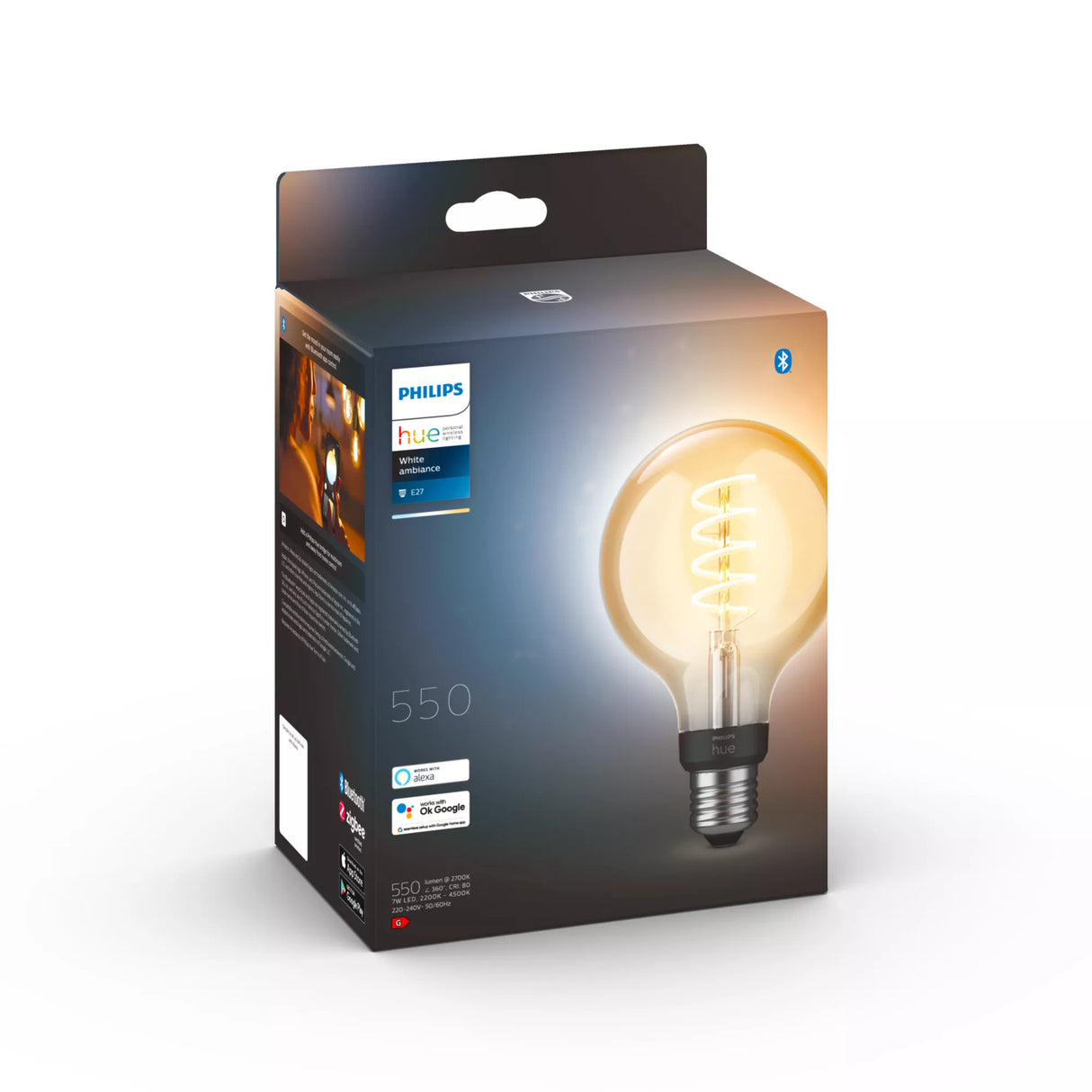 Philips Hue White Ambiance, ampoule LED connectée E27 Filament G93 Globe, Bluetooth, fonctionne avec Alexa, Google et Homekit