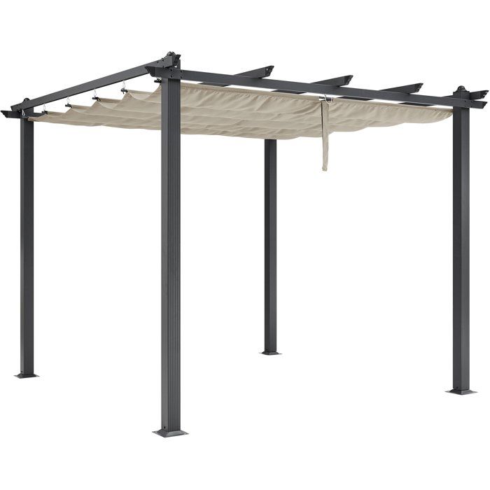 Pergola toit rétractable - CORDOBA -  Structure en aluminium - Toile en polyester - Beige - 3 x 3 m