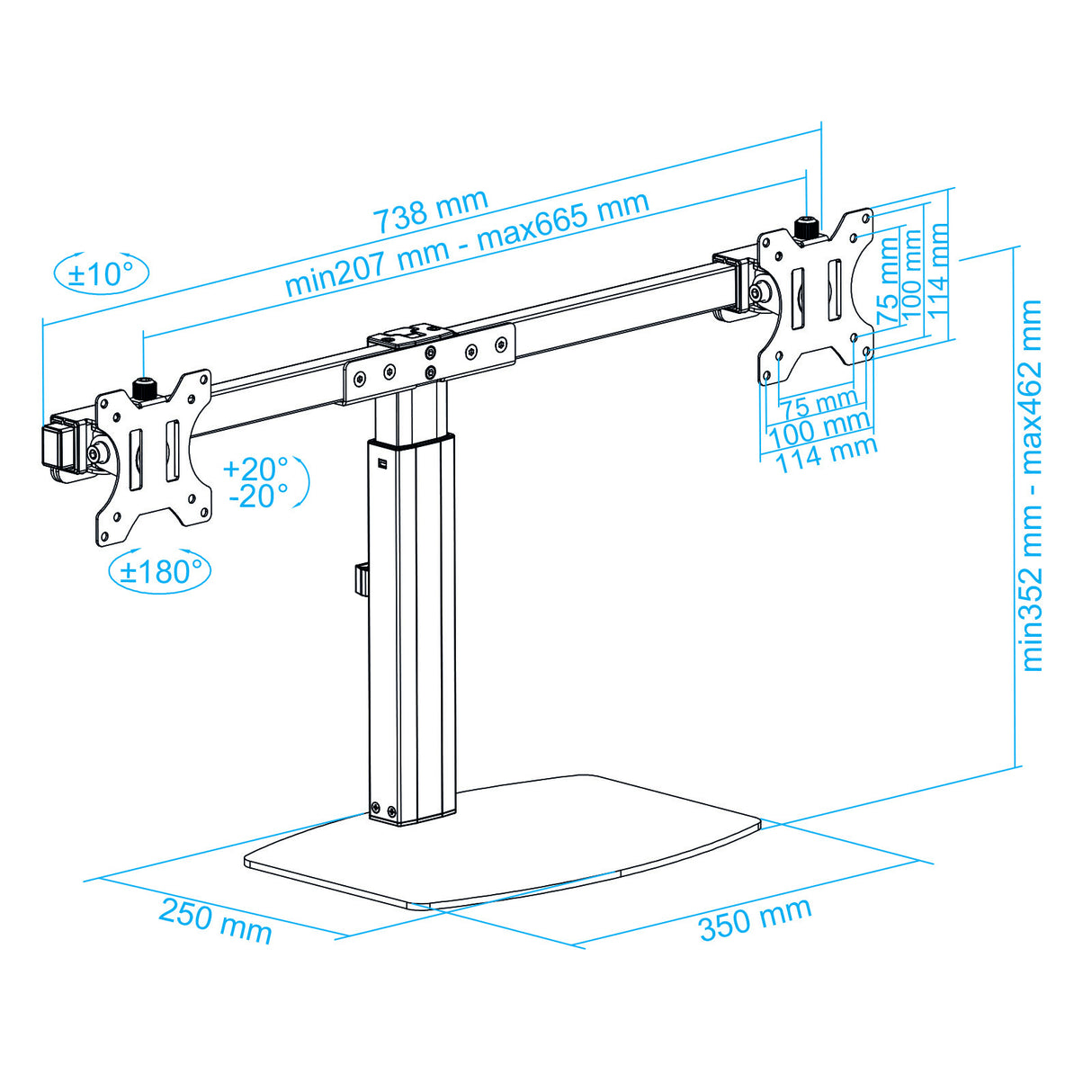Support double-écran à poser Tooq DB1727TN 17"-27" (6kg max) (Noir)