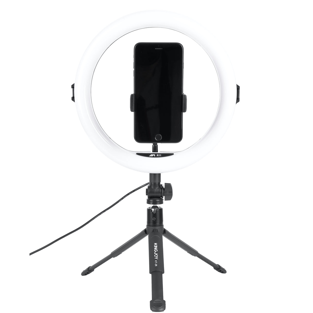 Anneau lumineux en LED, diam 26cm trépied de 19cm, support de telephone, connexi