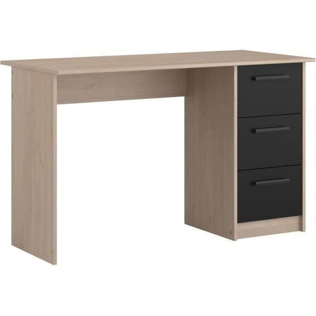 PARISOT Bureau droit 3 tiroirs - Décor chene/noir - L 121,4 x P 55 x H 74.5 cm - ESSENTIEL