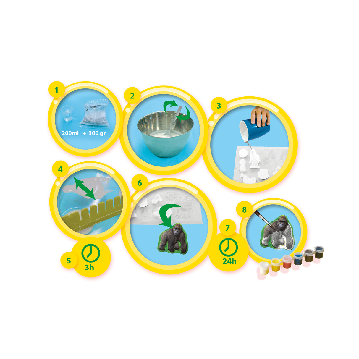Moulage et peinture - SES CREATIVE - Hobby - Animaux - Plâtre Lavable - 11 figurines a créer - Age : 5+