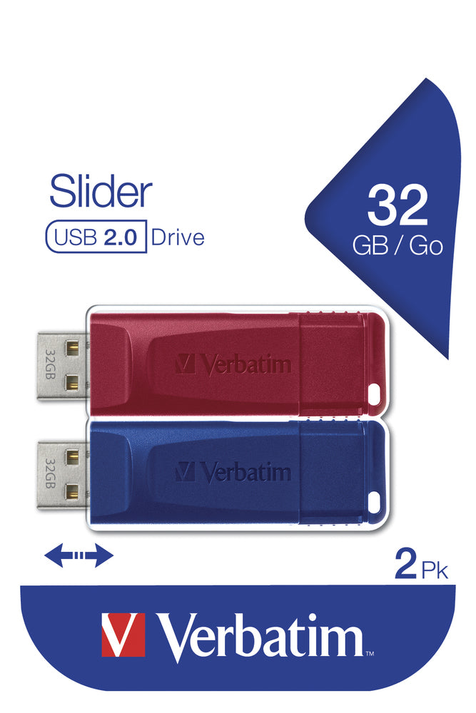 Lot de 2 ClïÂ¿Â½s USB 2.0 Verbatim Slider - 32Go (Bleu/Rouge)
