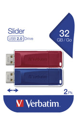Lot de 2 ClïÂ¿Â½s USB 2.0 Verbatim Slider - 32Go (Bleu/Rouge)