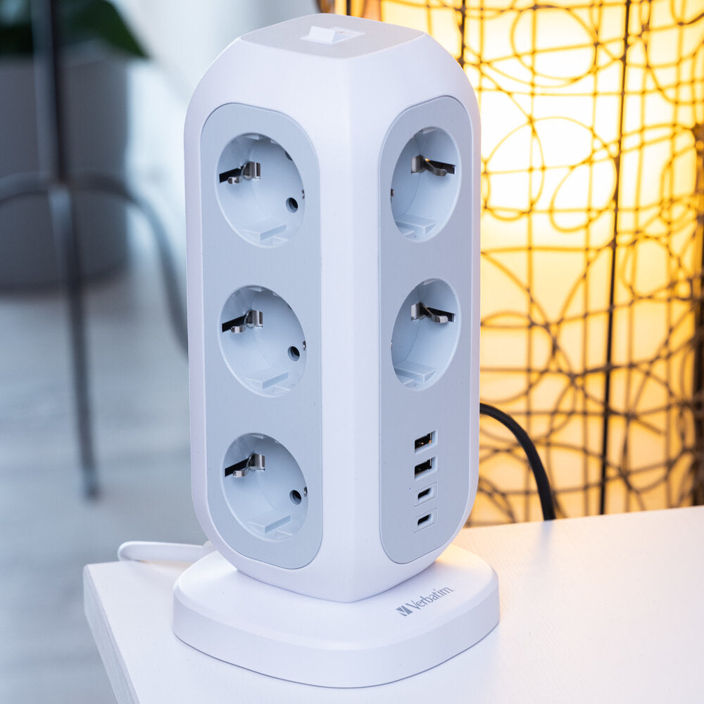Multiprise Tour Verbatim 11 prises + 4 Ports USB-C/A 2m (Blanc)