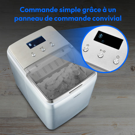 Machine a glaçons cristallins – MEDION MD11950 – Réservoir eau 2,6L – 15kg/24h – 2 tailles – 10 minutes – Inox