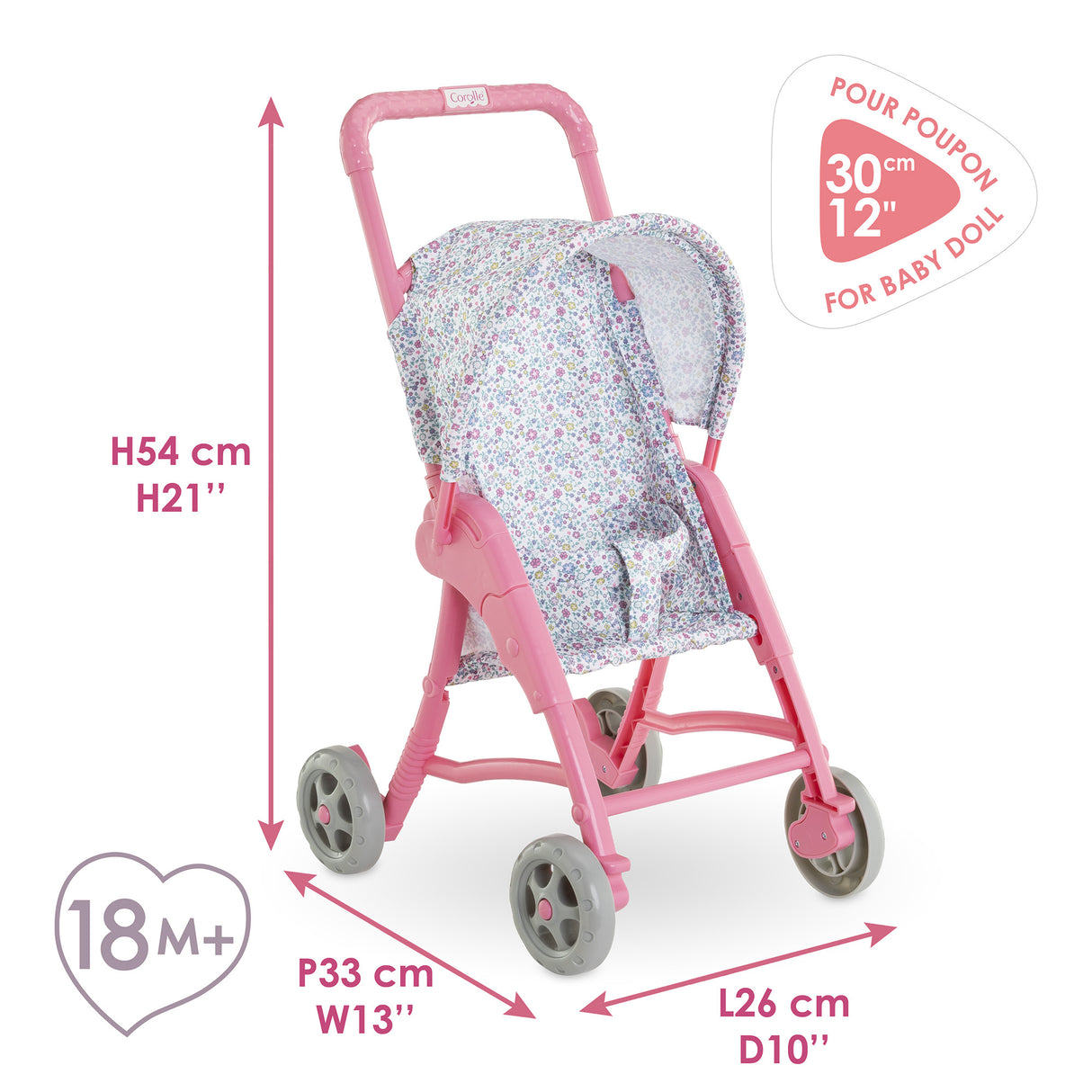 Accessoires poupons - COROLLE - Poussette Florale - pour poupon 30 cm - des 18 mois