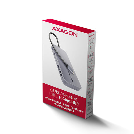 Station d'accueil portable USB-C 3.2 Axagon HMC-6GM2 avec lecteur SSD (Gris)
