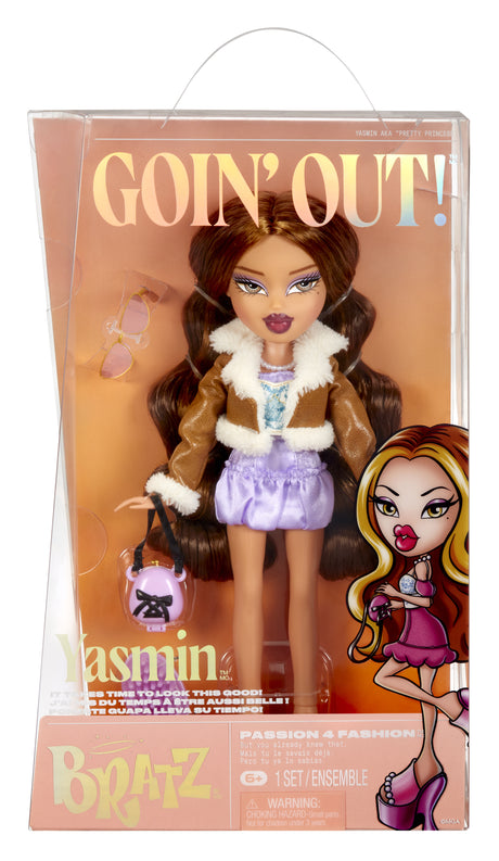 Bratz Goin' Out Poupée -Yasmin- 1 Poupée Mannequin a Collectionner - Une Tenue, Un Sac a Main, Une Paire de Lunettes Soleil - 6 ans