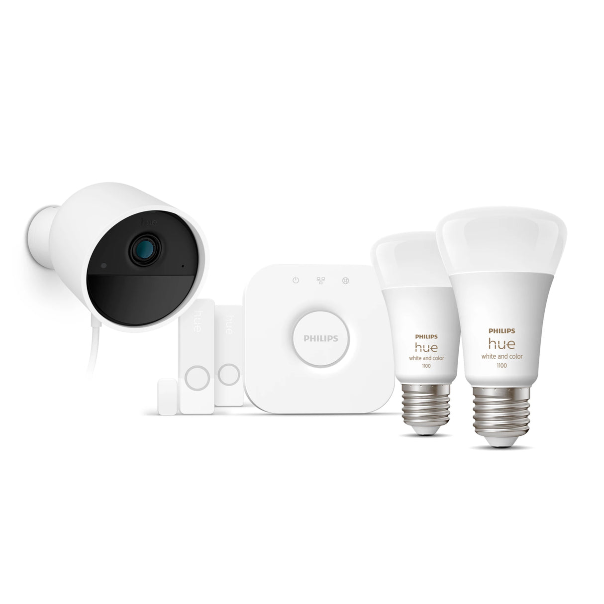 Kit de dťmarrage - Philips Hue - Secure - Inclus : 1 camťra filaire + 2 capteurs de contact + 2 ampoules connectťes + 1 pont