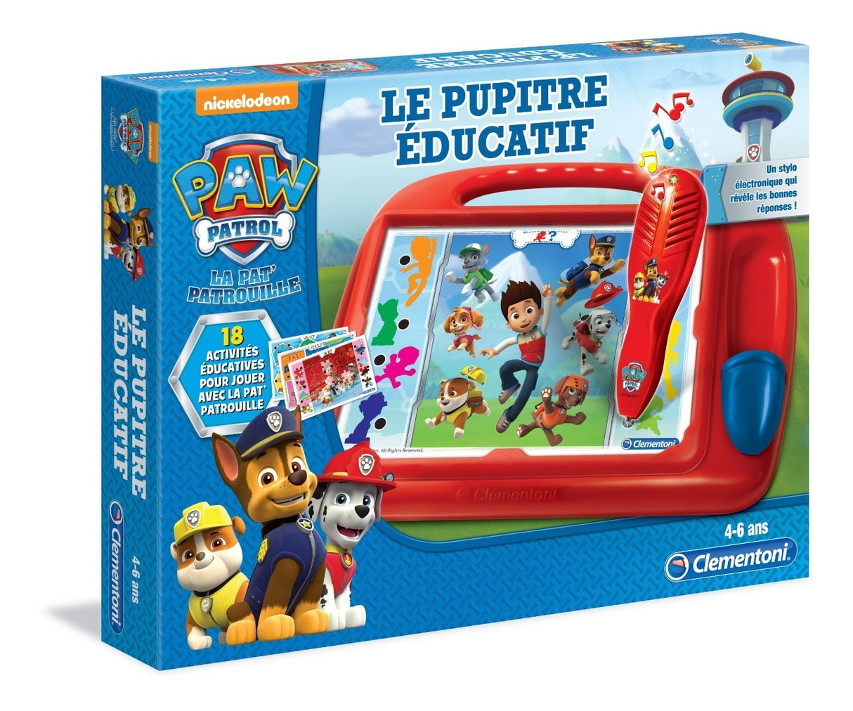 Clementoni - Pupitre Pat'Patrouille - Jeu éducatif - Découvre les formes, les couleurs, les chiffres, l'espace et les dimensions