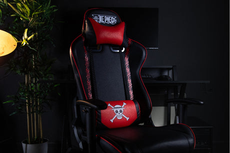 Chaise de bureau gaming - KONIX - One Piece - Inclinaison siege 150° - Cuir - Coussin lombaires et cervicaux réglable - Noir