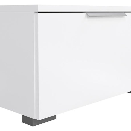 Meuble TV - MATCH - Blanc laqué brillant - 2 tiroirs, une niche - 172,7 x 39,9 x 33,1 cm