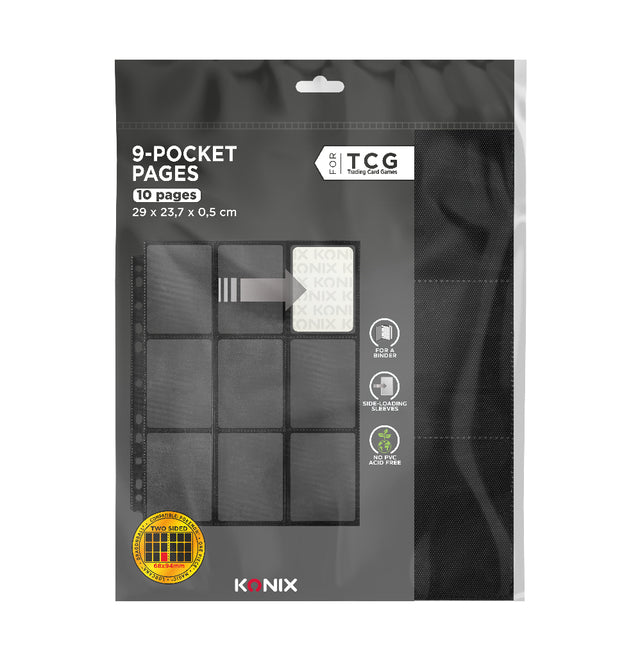 Classeur de 10 feuilles avec 9 pochettes - Konix - Jeux de cartes a collectionner - Magic The Gathering, Pokémon, Yu-Gi-Oh! - Noir