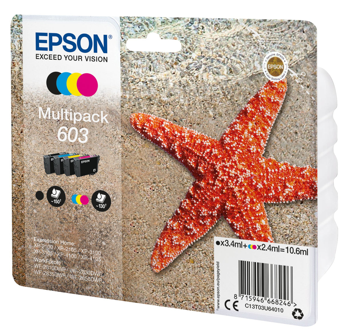 Pack 4 cartouches d'encre Epson Etoile de mer 603 (Noir + Couleurs)